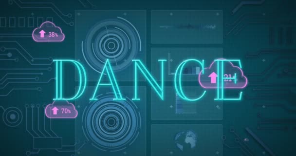 Mavi Arkaplanda Bulutlarla Dans Metni Veri Işleme Animasyonu Sosyal Medya — Stok video