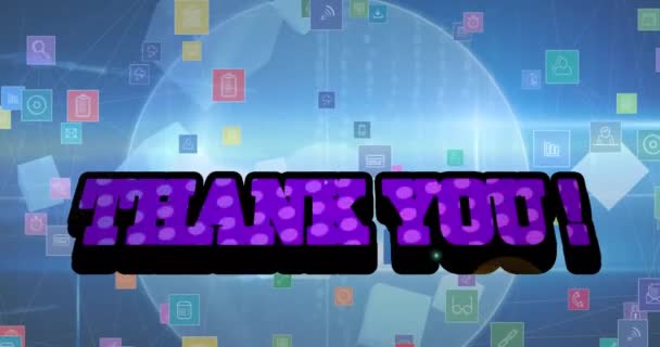 Animation Remerciements Texte Traitement Des Données Sur Fond Bleu Concept — Video