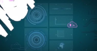 Mavi arkaplanda yüksek skorlu metin ve veri işleme animasyonu. Sosyal medya ve iletişim arayüzü kavramı dijital olarak oluşturulmuş video.