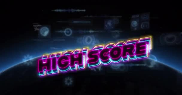 Animation High Score Text Data Processing Globe Black Background Social — Stock Video