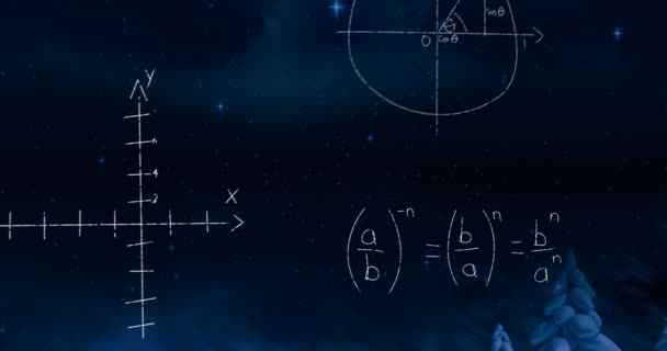 Animación Ecuaciones Matemáticas Sobre Fondo Negro Concepto Global Ciencia Interfaz — Vídeo de stock