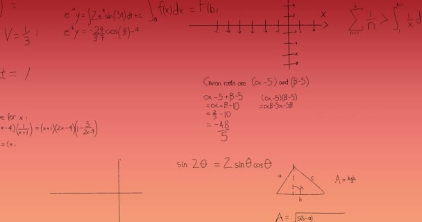 ピンクの背景に数学方程式のアニメーション 世界的な科学とデジタルインターフェースの概念はデジタルで生成され — ストック動画