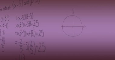 Pembe arka plandaki matematiksel denklemlerin animasyonu. küresel bilim ve dijital arayüz kavramı dijital olarak oluşturulmuş video.