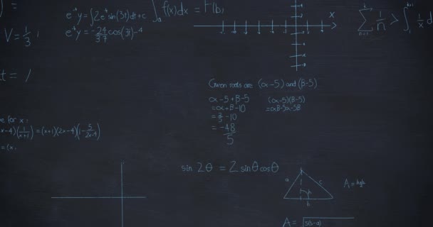 Animación Ecuaciones Matemáticas Sobre Fondo Negro Concepto Global Ciencia Interfaz — Vídeo de stock