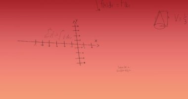 Pembe arka plandaki matematiksel denklemlerin animasyonu. küresel bilim ve dijital arayüz kavramı dijital olarak oluşturulmuş video.
