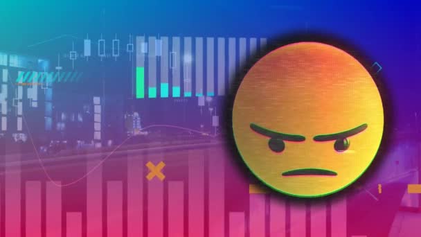 Animación Icono Emoji Procesamiento Datos Través Paisaje Urbano Concepto Interfaz — Vídeo de stock