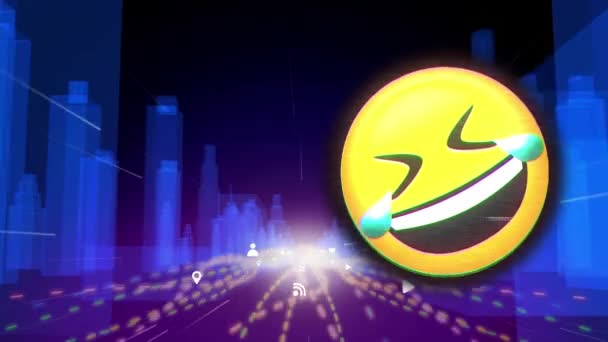 Animação Emoji Ícone Sobre Cidade Digital Conceito Interface Comunicação Mídia — Vídeo de Stock