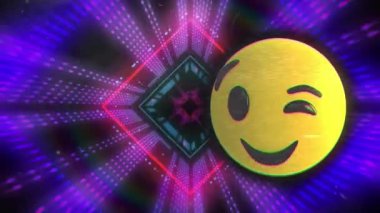 Dijital tünel üzerinde emoji simgesinin animasyonu. Sosyal medya ve iletişim arayüzü kavramı dijital olarak oluşturulmuş video.