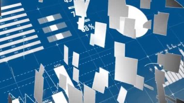 Mavi arka planda veri işleme ve bulut animasyonu. Sosyal medya ve iletişim arayüzü kavramı dijital olarak oluşturulmuş video.