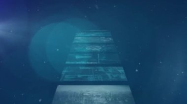 Beyaz noktaların üzerinden veri işleme animasyonu. küresel iş ve dijital arayüz kavramı dijital olarak oluşturulmuş video.