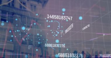 Modern bina üzerinde veri işleme animasyonu. küresel iş, finans ve dijital arayüz kavramı dijital olarak oluşturulmuş video.