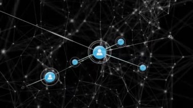Işıldayan noktaları olan simgelerle bağlantı ağının animasyonu. küresel ağlar, bağlantılar ve dijital arayüz konsepti dijital olarak oluşturulmuş video.