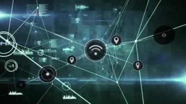 İstatistikler üzerinden simgelerle bağlantı ağının animasyonu. küresel ağlar, bağlantılar ve dijital arayüz konsepti dijital olarak oluşturulmuş video.