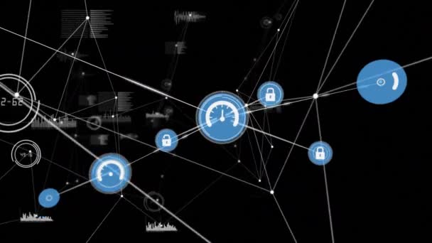 Анімація Мережі Язків Піктограмами Статистиці Глобальні Мережі Єднання Концепція Цифрового — стокове відео