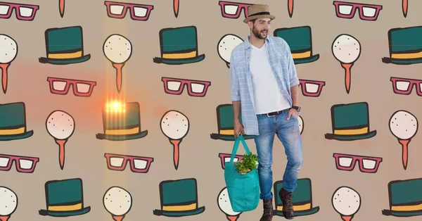Caucasian Man Carrying Bag Groceries Patrick Day Concept Icons Copy — Foto de Stock