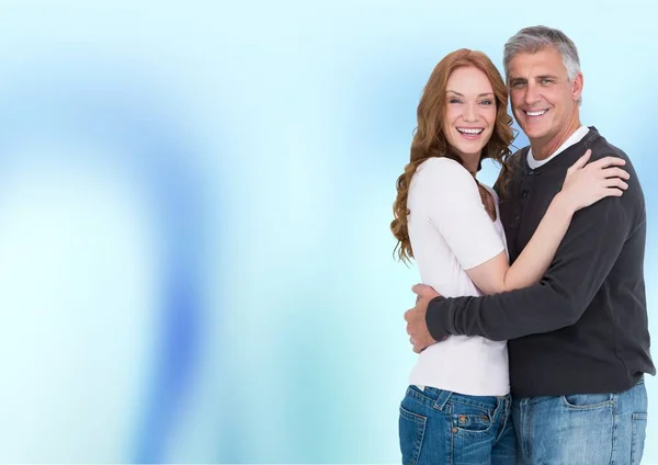 Portrait Caucasian Senior Couple Hugging Copy Space Blue Gradient Background — Foto Stock