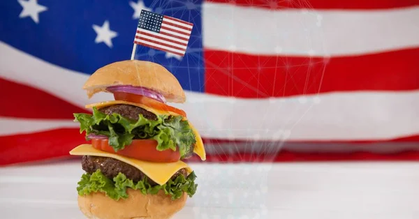 Miniature American Flag Burger Wooden Surface American Flag Background American — Stock Photo, Image