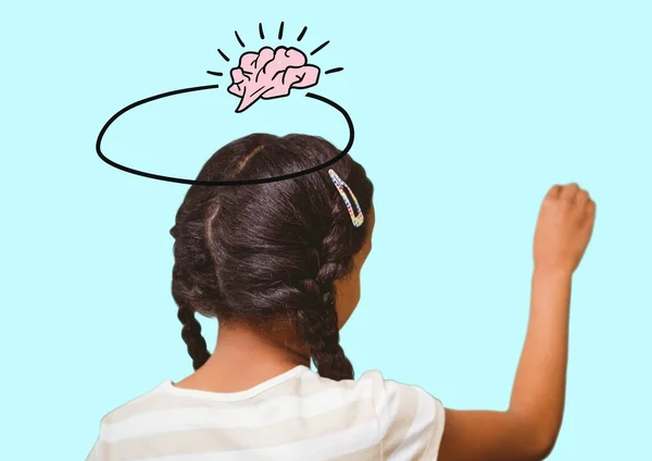 Ícone Cérebro Com Banner Com Espaço Cópia Sobre Menina Americana — Fotografia de Stock