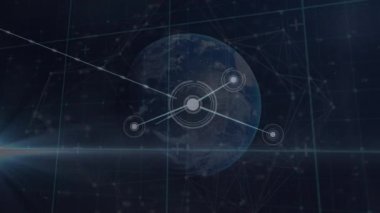 Dünya ve şebeke üzerindeki noktalarla bağlantı ağının animasyonu. küresel ağlar, bağlantılar ve veri işleme konsepti dijital olarak oluşturulmuş video.