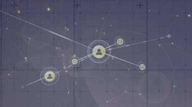 Izgara üzerinde insan simgeleriyle bağlantı ağının animasyonu. küresel ağlar, bağlantılar ve veri işleme konsepti dijital olarak oluşturulmuş video.