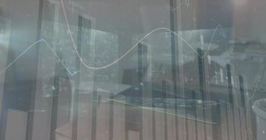 Şehir manzarası üzerinde istatistik işleme animasyonu. küresel iş ve veri işleme kavramı dijital olarak oluşturulmuş video.