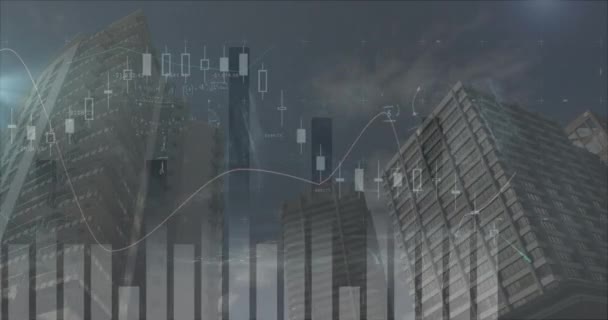 Animazione Elaborazioni Statistiche Equazioni Matematiche Paesaggio Urbano Concetto Globale Business — Video Stock