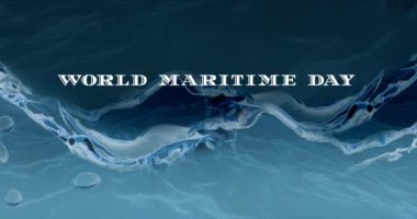 Dünya Denizcilik Günü animasyonu su üzerinde metin. dünya deniz günü ve dijital olarak üretilen video konsepti.