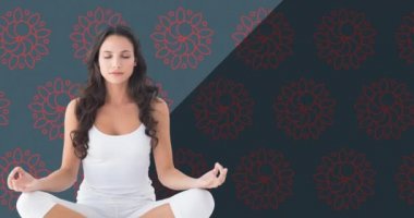 Kafkasyalı bir kadının gri arka planda meditasyon yaptığı dünya meditasyon günü metni. dünya meditasyon günü ve dijital olarak üretilen video konsepti.