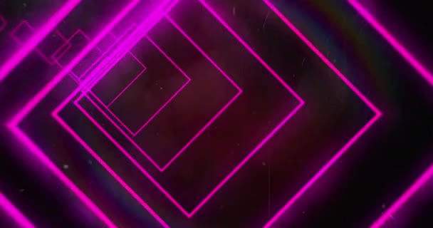 Animação Neon Brilhante Túnel Abstrato Rosa Com Quadrados Movimento Sobre — Vídeo de Stock