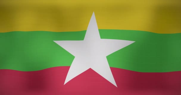 Animación Ondear Bandera Myanmar Patriotismo Bandera Del Mundo Concepto Vídeo — Vídeo de stock