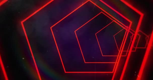 Animation Glowing Neon Red Abstract Tunnel Moving Black Background Light — Stock Video