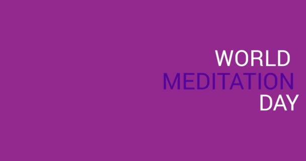 Animation World Meditation Day Text Woman Meditating Silhouette Purple Background — Stock Video