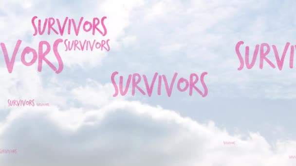 Animation Survivor Text Cloudy Background Breast Cancer Positive Awareness Campaign — Stock Video