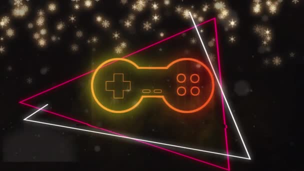 Animação Console Videogame Néon Triângulos Sobre Pontos Brilhantes Jogo Vídeo — Vídeo de Stock