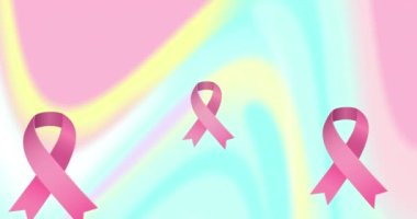 Renkli arka planda mavi kurdele animasyonu. Göğüs kanseri pozitif farkındalık kampanyası konsepti dijital olarak üretildi.