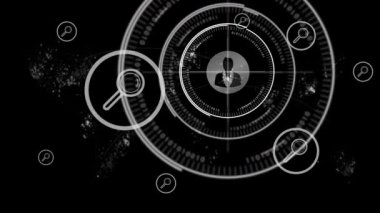 Siyah arkaplan üzerine düşen simgelerin animasyonu. küresel bağlantılar, iş dünyası, dijital arayüz, teknoloji ve ağ konsepti dijital olarak oluşturulmuş video.