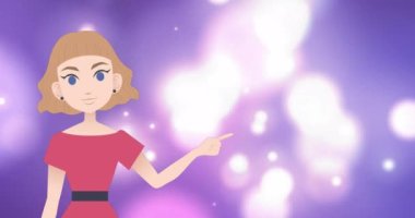 Mavi arka planda parlayan noktaların üzerinde kadın ikonu canlandırması. soyut arkaplan ve şablon kavramı dijital olarak oluşturulmuş video.