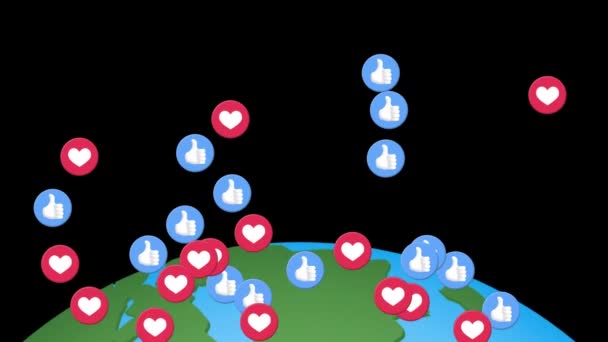 Animation Des Réactions Des Médias Sociaux Flottant Sur Globe Sur — Video