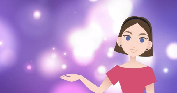 Animation Des Frauensymbols Über Glühenden Flecken Auf Blauem Hintergrund Abstrakter — Stockvideo