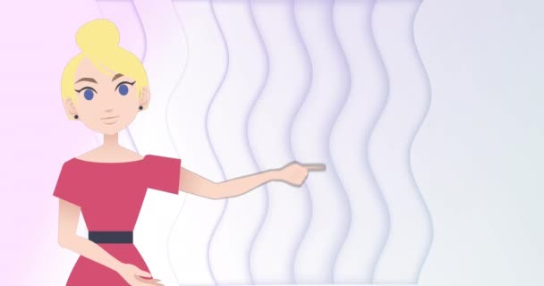Animation Kvinna Ikon Över Rörliga Vågor Vit Bakgrund Abstrakt Bakgrund — Stockvideo
