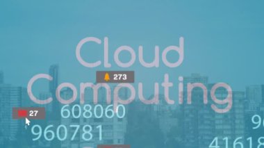 Metin ve şehir üzerindeki medya simgelerinin canlandırılması. Sosyal medya ve iletişim arayüzü kavramı dijital olarak oluşturulmuş video.