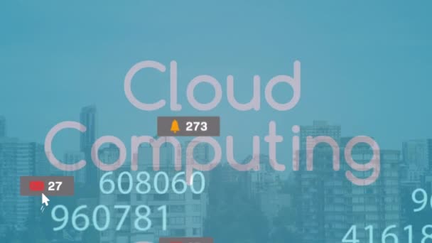 Animación Los Iconos Los Medios Comunicación Sobre Texto Computación Nube — Vídeos de Stock