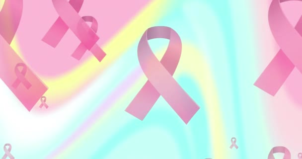 Animation Pink Ribbons Colorful Background Breast Cancer Positive Awareness Campaign — Stock Video