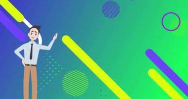 Yeşil arka plandaki renkli şekillerin üzerinde insan ikonu canlandırması. soyut arkaplan ve şablon kavramı dijital olarak oluşturulmuş video.