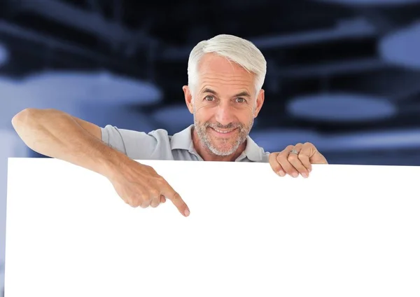 Caucasian Senior Man Holding Placard Copy Space Office Background Business — Stock Fotó