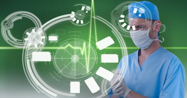 Круглые Сканеры Монитор Сердечного Ритма Над Белым Хирургом Мужчиной Зеленом — стоковое фото