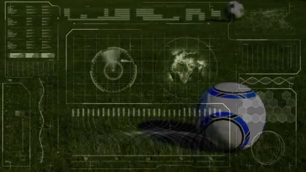 Animação Processamento Dados Diversos Sobre Pernas Jogador Futebol Masculino Biracial — Vídeo de Stock