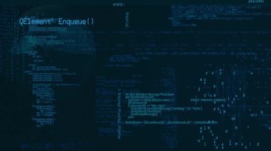 Donanma arka planında bilgisayar kodu işleme animasyonu. bilgisayarlar, programlama, teknoloji ve dijital arayüz kavramı dijital olarak oluşturulmuş video.