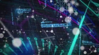 Siyah zemin üzerinde veri işleme üzerinde moleküllerin animasyonu. veri işleme, dijital arayüz ve teknoloji konsepti dijital olarak oluşturulmuş video.