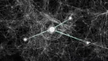 Takımyıldızlı siyah arkaplan üzerindeki simgelerle bağlantı ağının animasyonu. küresel bağlantılar, veri işleme ve teknoloji konsepti dijital olarak oluşturulmuş video.